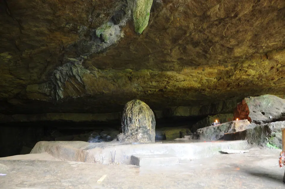 The dome-shaped stalagmite worshipped as a Shivalinga inside Mawjymbuin Cave, Mawsynram