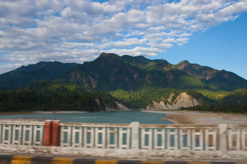 The Siang (Brahmaputra) river leaving the forested hills for the plains near Pasighat, East Siang