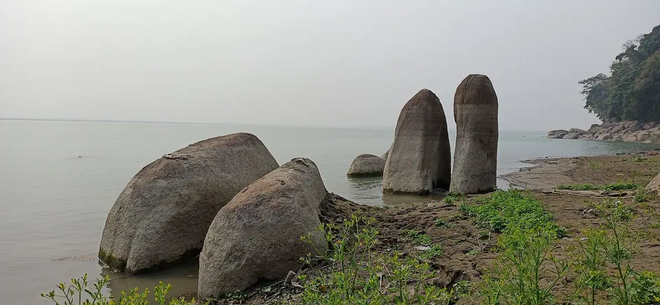 Large rounded boulders at Rudrapath standing in the Brahmaputra at Tezpur